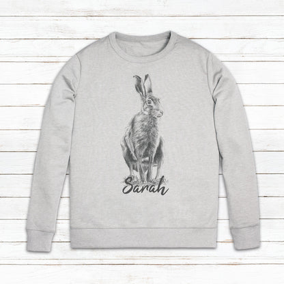 Custom Name Hare Sweatshirt Personalised Your Text Artist Pencil Sketch Rabbit Bunny Vegan Animal Valentines Day Gifts Mens Womens Printed