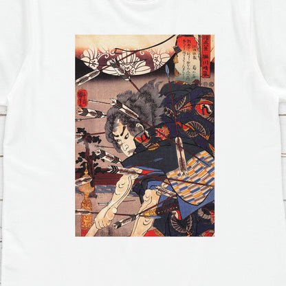 Japanese Ukiyo-e T Shirt Woodblock Art Utagawa Kuniyoshi Samurai Battle Arrow Japan Martial Arts Calligraphy Womens Mens Graphic Printed Tee