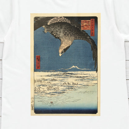 Japanese Ukiyo-e T Shirt Woodblock Art Utagawa Hiroshige Japan Hawk Falcon Traditional Kanji Calligraphy Womens Mens Graphic Printed Tee Top