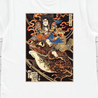 Japanese Ukiyo-e T Shirt Woodblock Art Utagawa Kuniyoshi Monster Ghost Yokai Toad Frog Samurai Japan Calligraphy Womens Mens Printed Tee Top