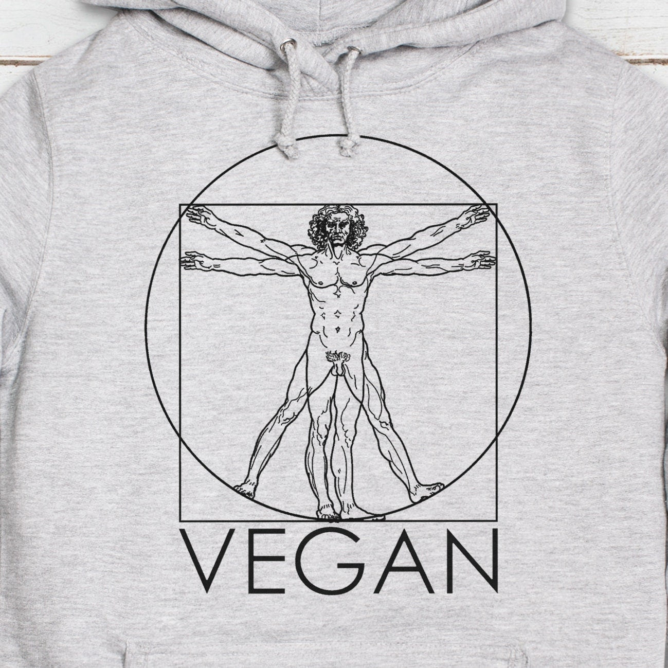Vegan Hoodie Da Vinci Plant Based Animal Rights Vitruvian Man Art Drawing AF Planet Earth Womens Girls Printed Hooded Top Jumper Sweatshirt