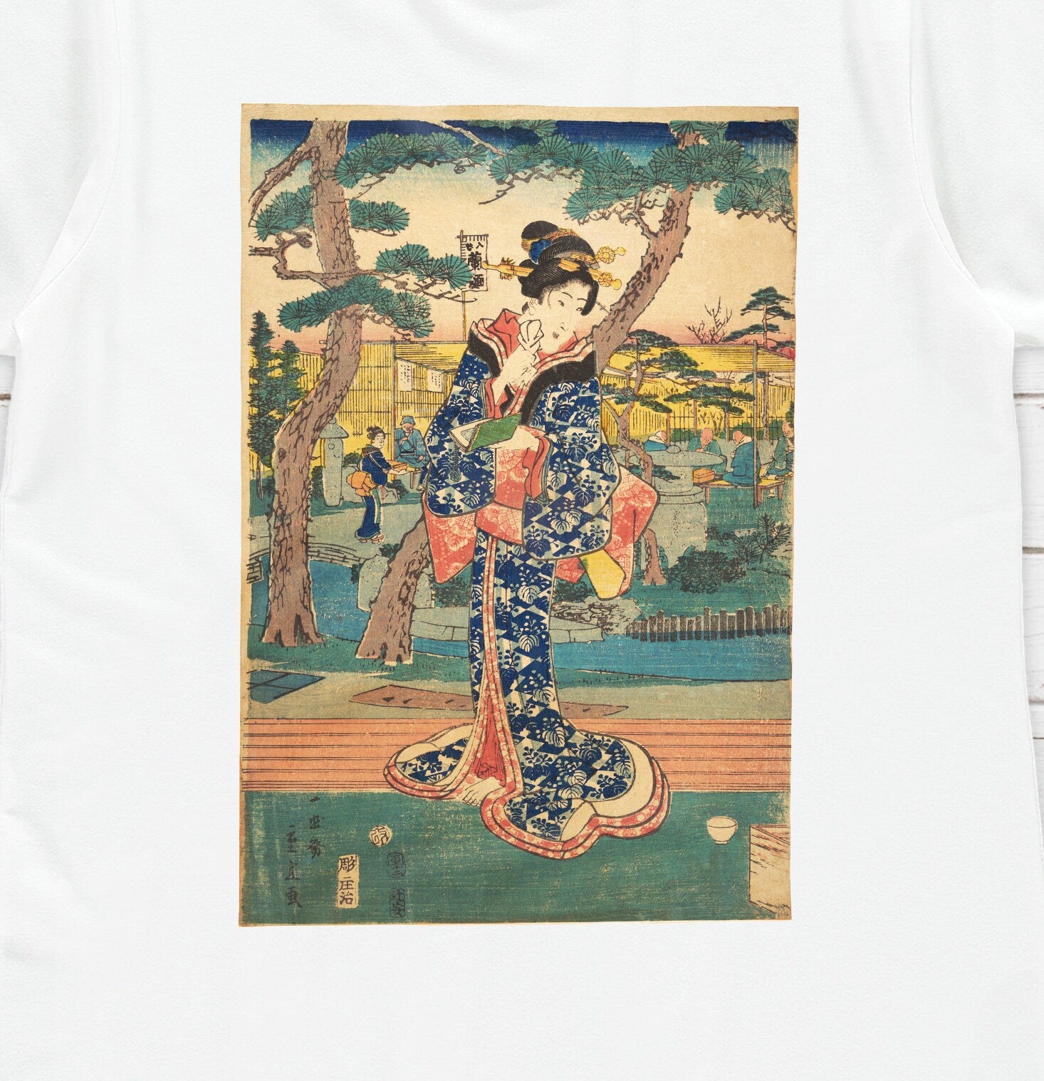 Japanese Ukiyo-e T Shirt Woodblock Art Hiroshige Tokyo Geisha Geiko Maiko Japan Kanji Calligraphy Womens Mens Graphic Printed Tee