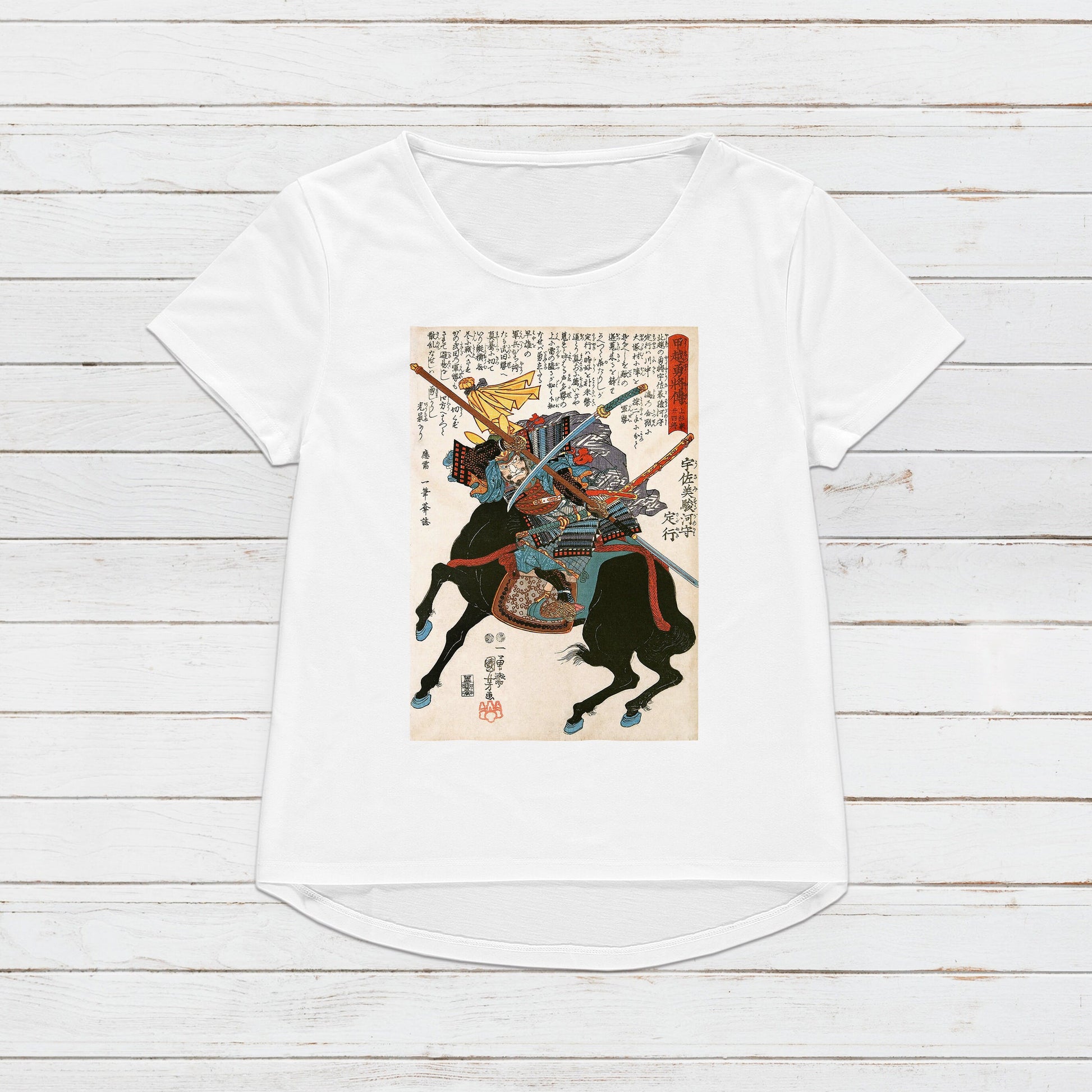 Japanese Ukiyo-e T Shirt Woodblock Art Utagawa Kuniyoshi Samurai Bushido Japan Martial Arts Calligraphy Gift Womens Mens Graphic Printed Tee