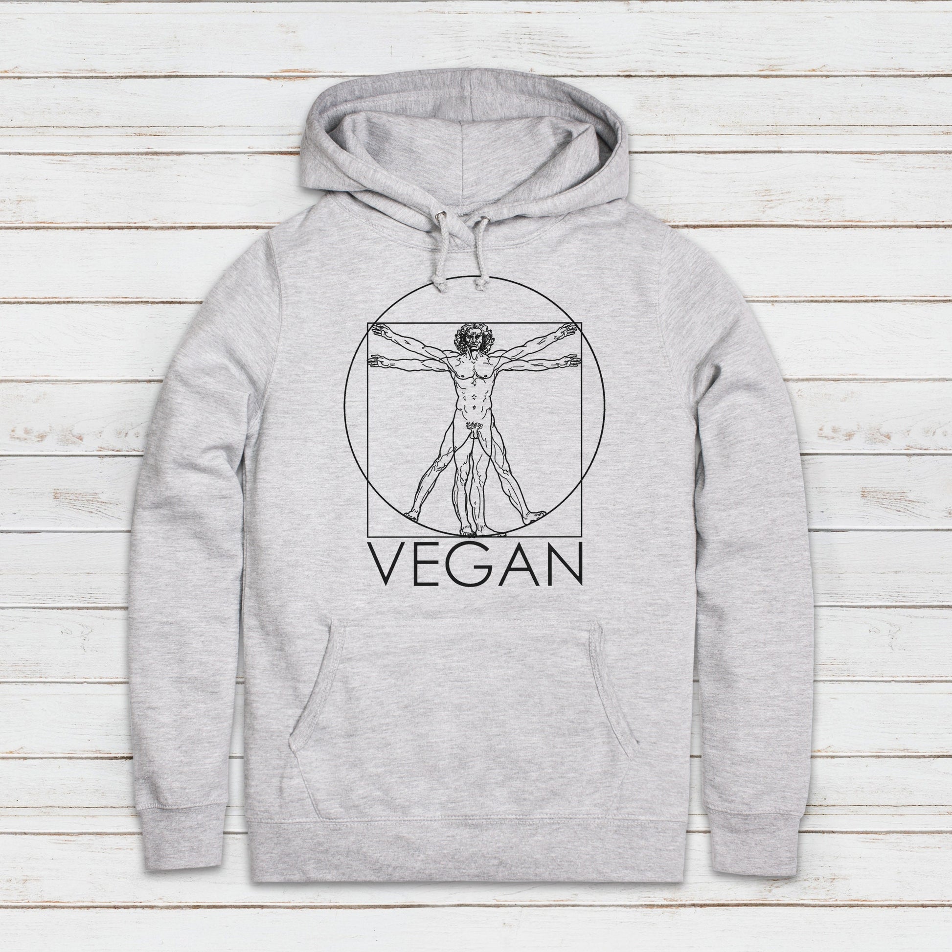 Vegan Hoodie Da Vinci Plant Based Animal Rights Vitruvian Man Art Drawing AF Planet Earth Womens Girls Printed Hooded Top Jumper Sweatshirt