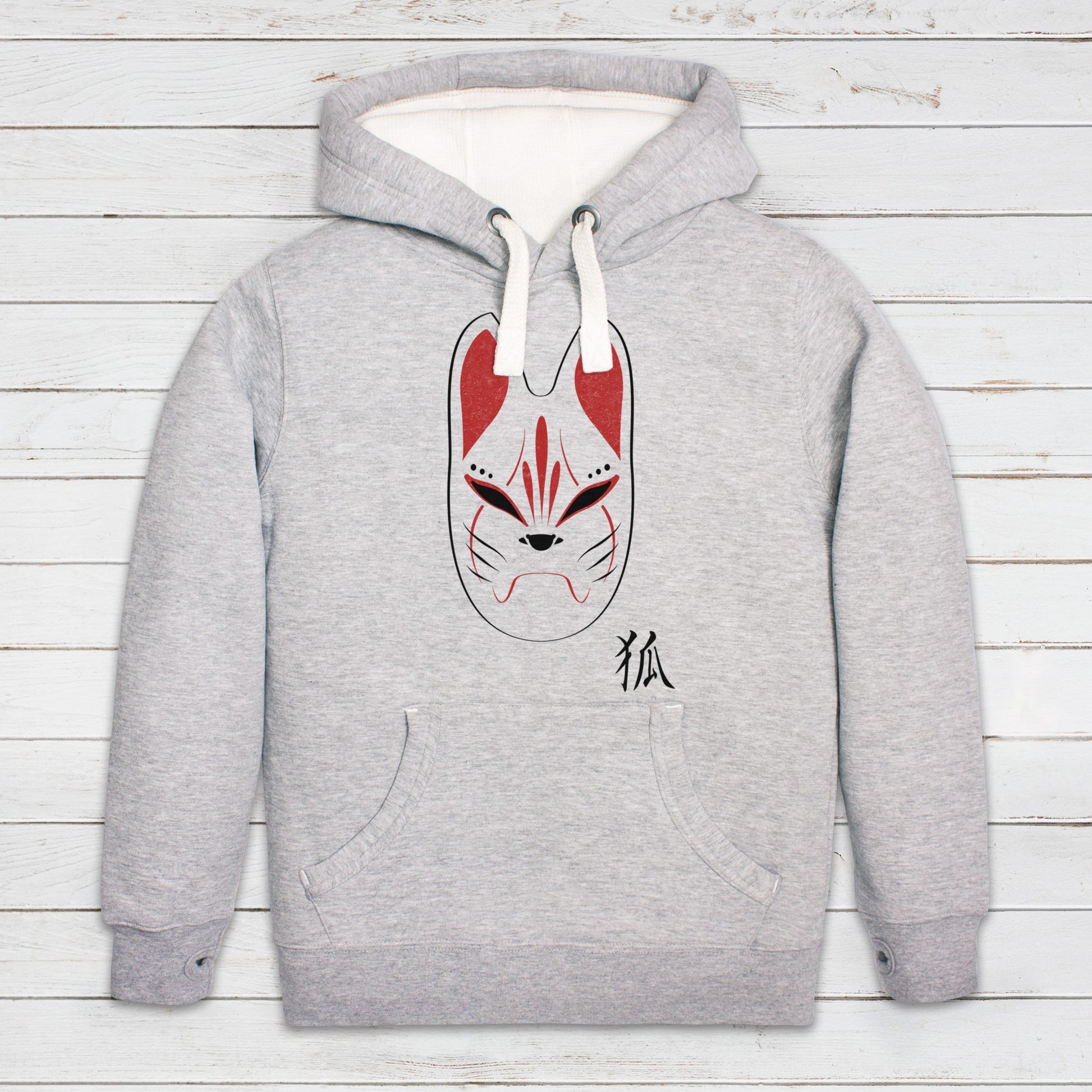 Kitsune Hoodie Japanese Fox Mask Ghost Calligraphy Traditional Art Horror Anime Manga Streetwear Womens Mens Sweatshirt Printed Hooded Top