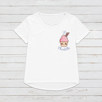 Birthday Custom Name Cupcake T Shirt Kawaii Cute Pocket Print Personalised Your Message Text Anime Manga Men's Women's Graphic Printed Tee