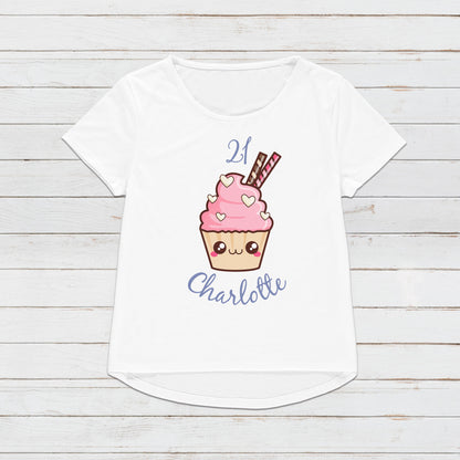 Birthday Custom Name Cupcake T Shirt Kawaii Cute Birthday Cake Personalised Your Message Text Anime Manga Men's Women's Graphic Printed Tee
