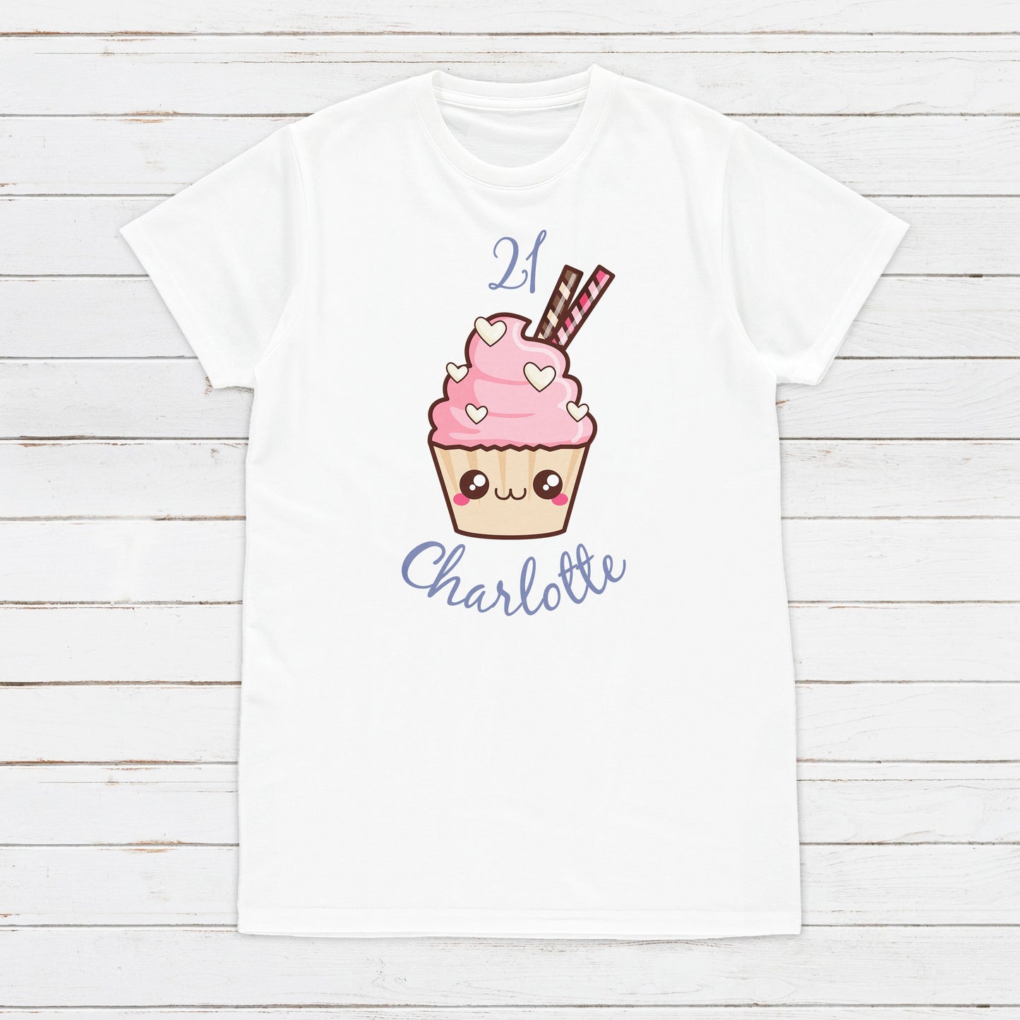 Birthday Custom Name Cupcake T Shirt Kawaii Cute Birthday Cake Personalised Your Message Text Anime Manga Men's Women's Graphic Printed Tee