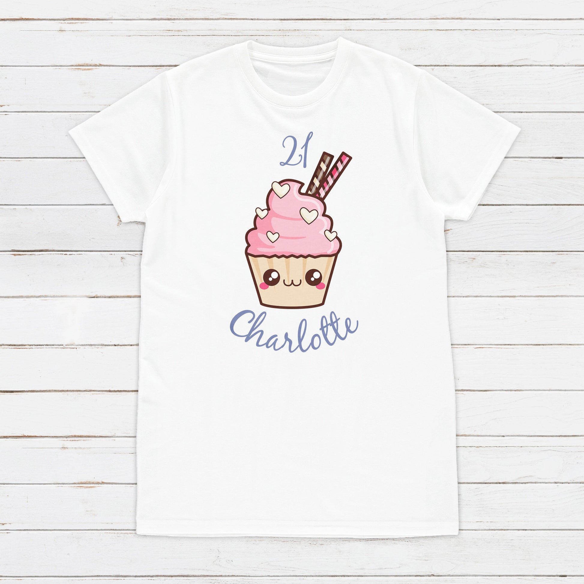 Birthday Custom Name Cupcake T Shirt Kawaii Cute Birthday Cake Personalised Your Message Text Anime Manga Men's Women's Graphic Printed Tee