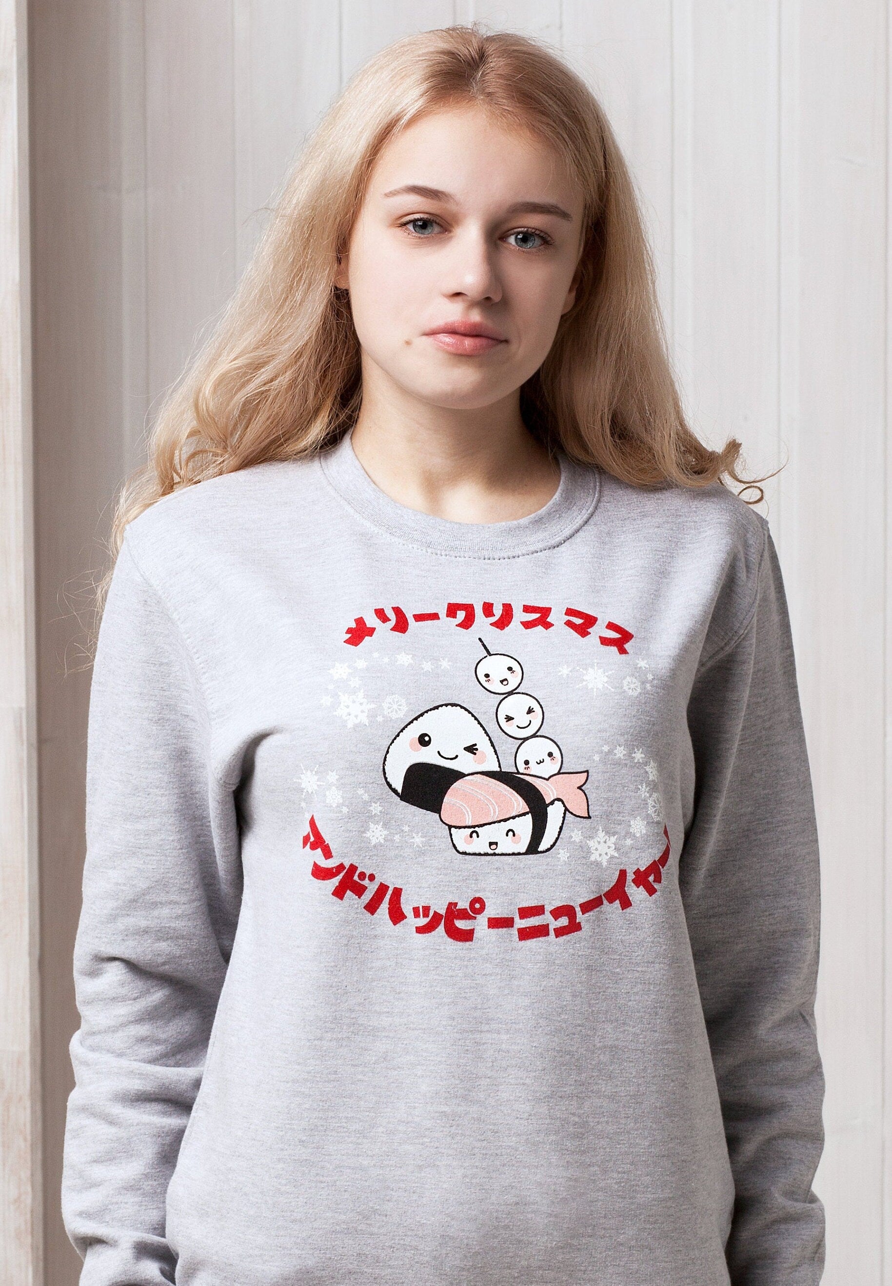Japanese Sweatshirt Kawaii Sushi Christmas Party Japan Anime Manga Holiday Xmas Printed Mens Womens Jumper Long Sleeve Top Sweater Pullover