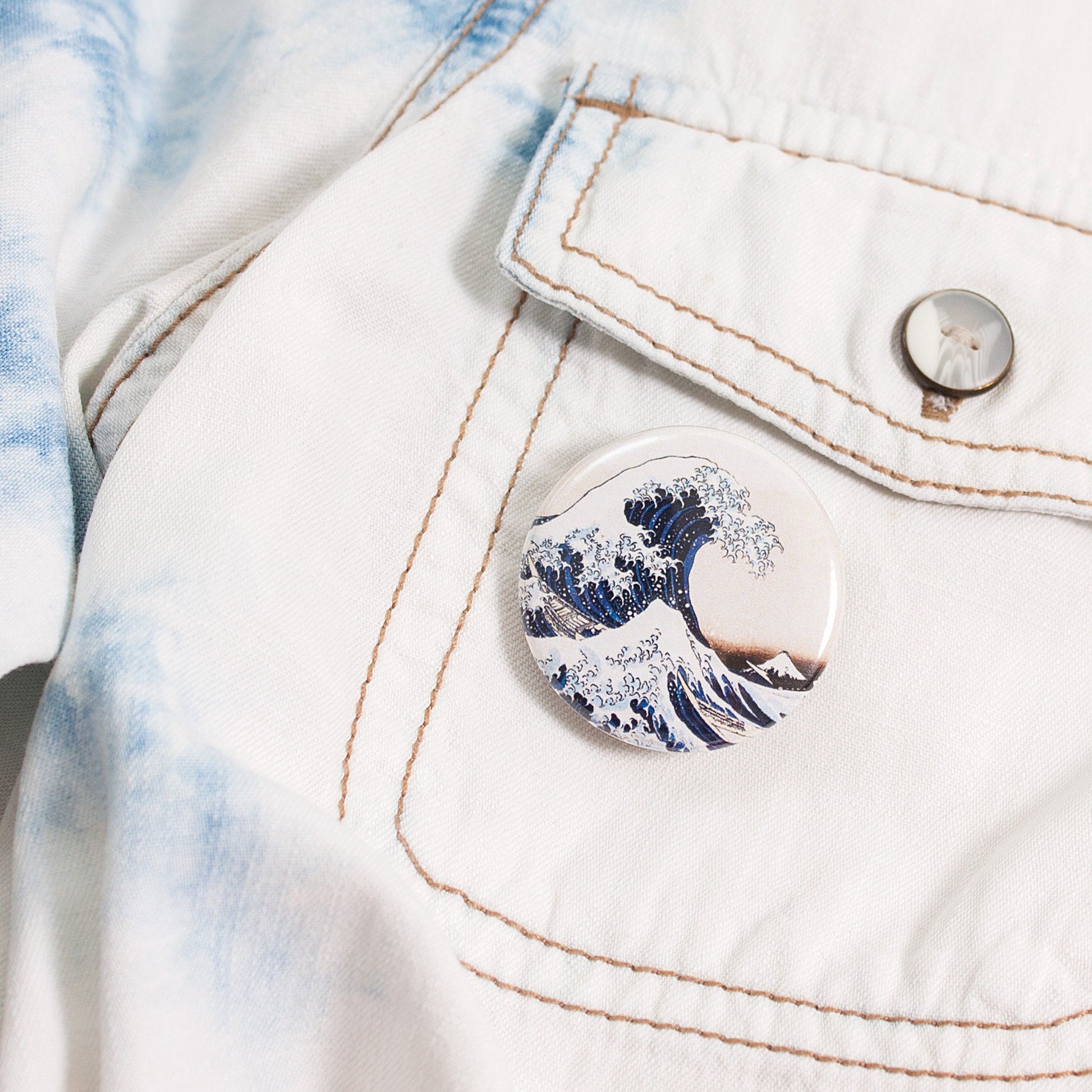 Japanese Badges Ukiyo-e Art Woodblock Print Aesthetic Pin Button Badge Gift Set Geisha Tattoo Kanagawa Wave Maiko Cherry Blossom Pastel Goth