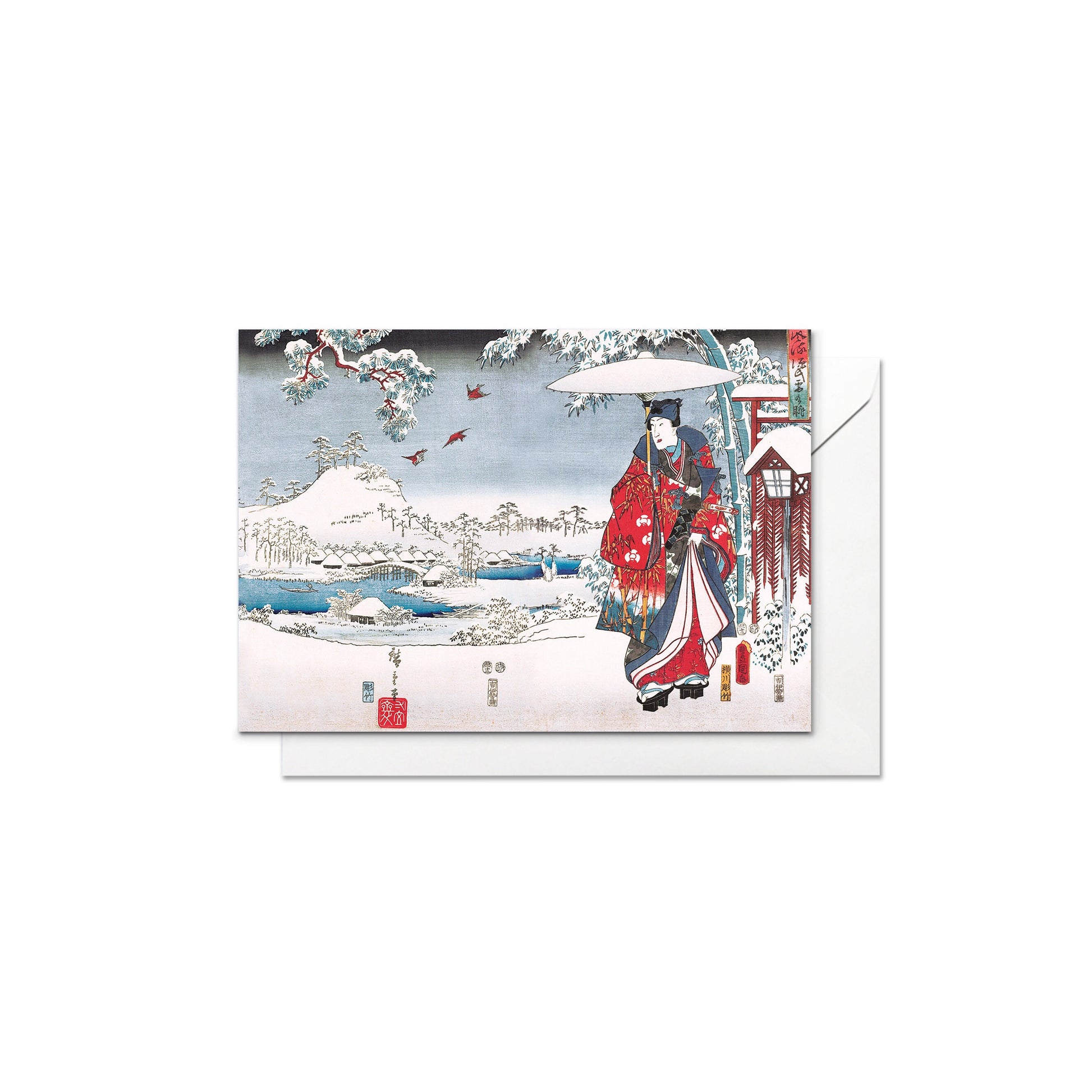Japanese Ukiyo-e Art Greeting Cards Set of 10 - Christmas Card Xmas New Year Winter Woodblock Print Aesthetic Hiroshige Hokusai Haiku Basho