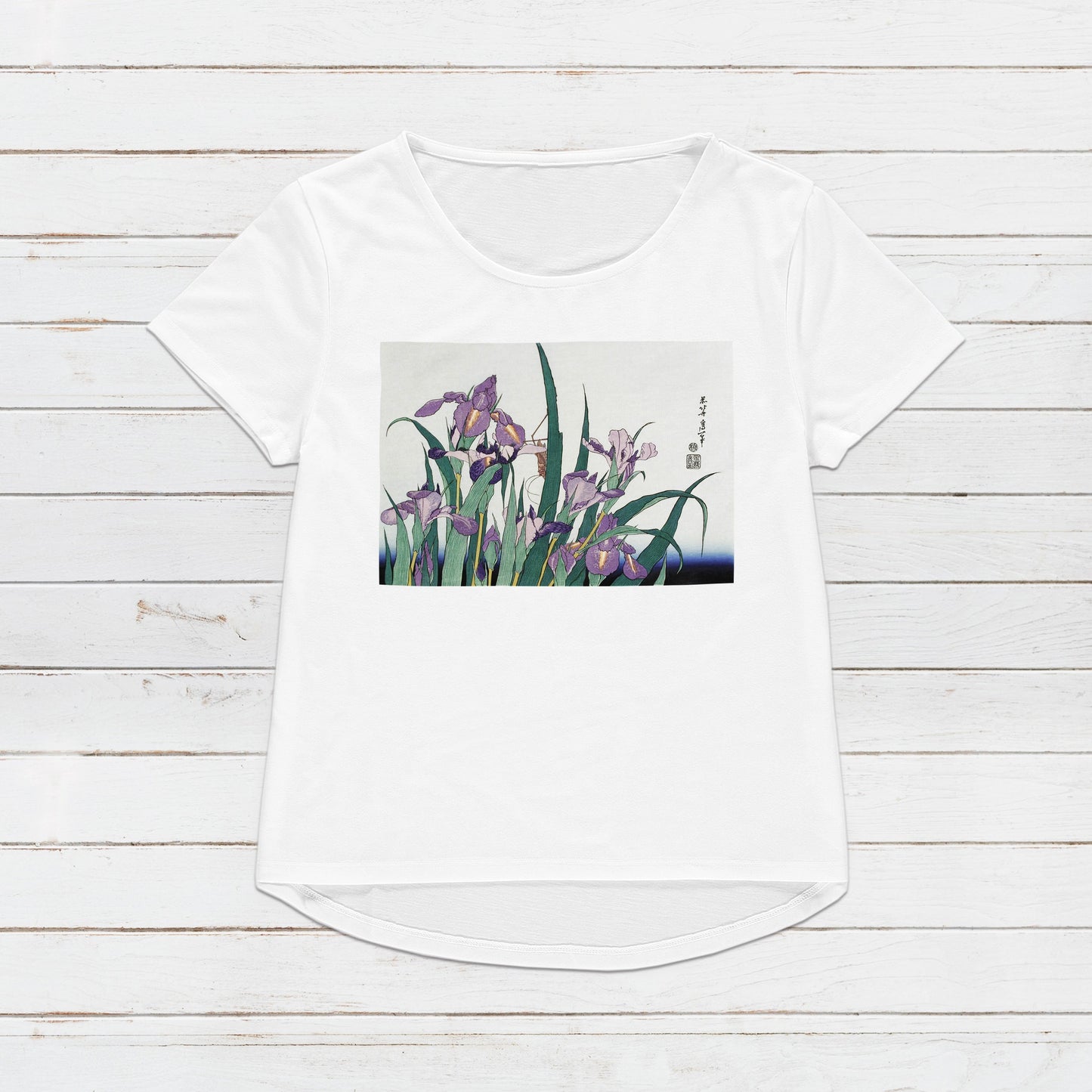 Japanese Ukiyo-e T Shirt Woodblock Art Hokusai Iris Garden Flowers Print Japan Kanji Calligraphy Gifts Womens Mens Graphic Printed Tee Top