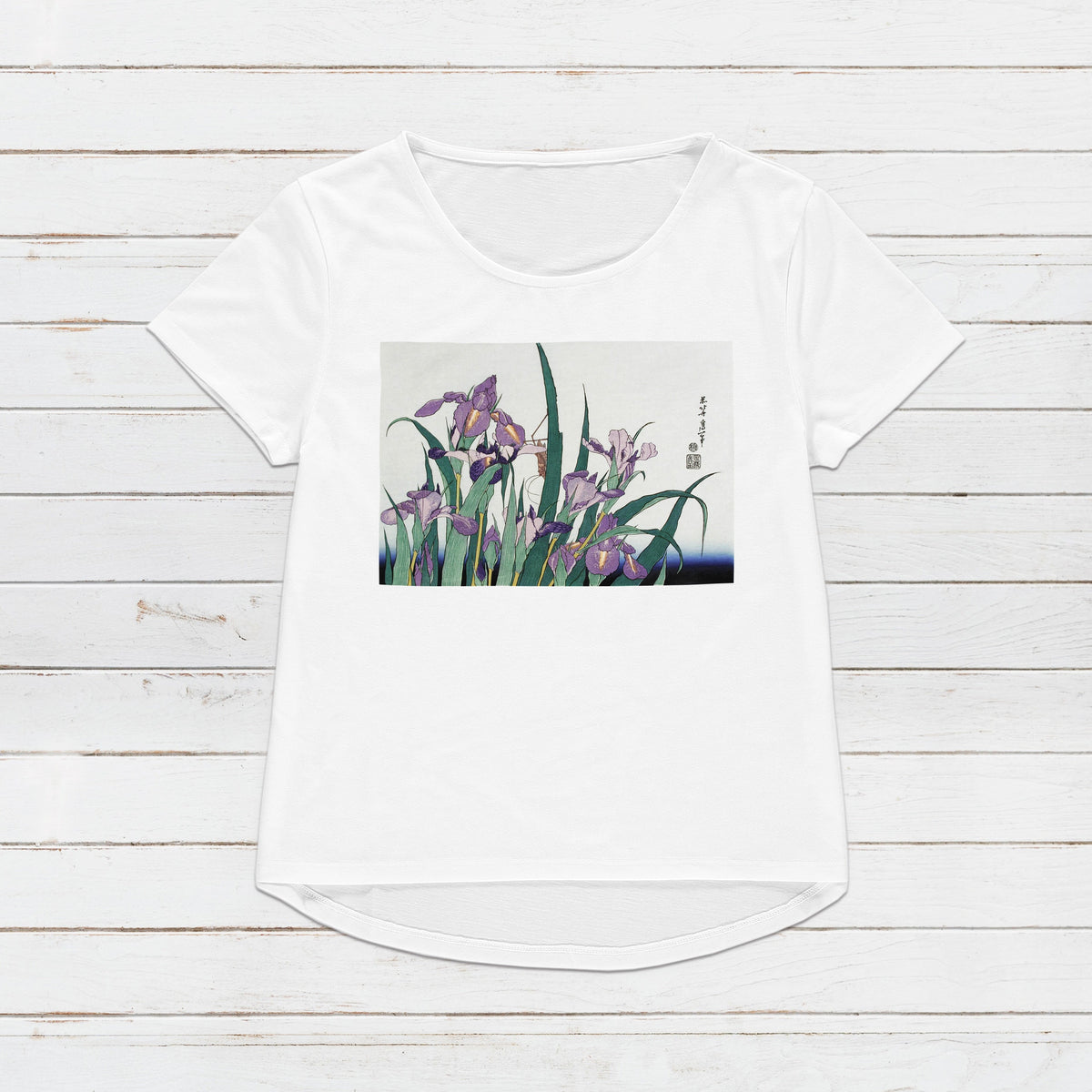 Japanese Ukiyo-e T Shirt Woodblock Art Hokusai Iris Garden Flowers Print Japan Kanji Calligraphy Gifts Womens Mens Graphic Printed Tee Top