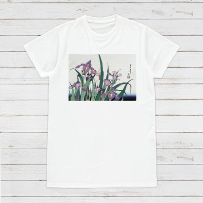 Japanese Ukiyo-e T Shirt Woodblock Art Hokusai Iris Garden Flowers Print Japan Kanji Calligraphy Gifts Womens Mens Graphic Printed Tee Top