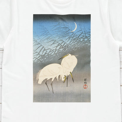 Japanese Ukiyo-e T Shirt Woodblock Art Ohara Koson Shoson Flowers Bird Egrets Traditional Kanji Calligraphy Womens Mens Graphic Printed Tee