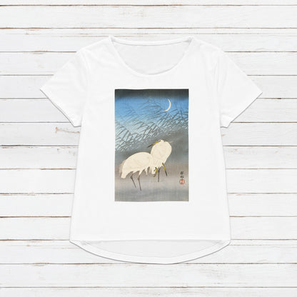 Japanese Ukiyo-e T Shirt Woodblock Art Ohara Koson Shoson Flowers Bird Egrets Traditional Kanji Calligraphy Womens Mens Graphic Printed Tee