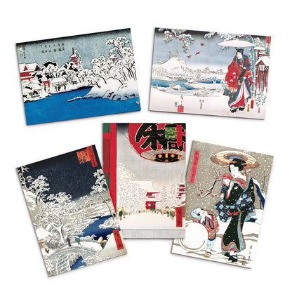 Japanese Ukiyo-e Art Greeting Cards Christmas Card Set Xmas New Year Winter Woodblock Print Aesthetic Hiroshige Hokusai Haiku Basho Elegant
