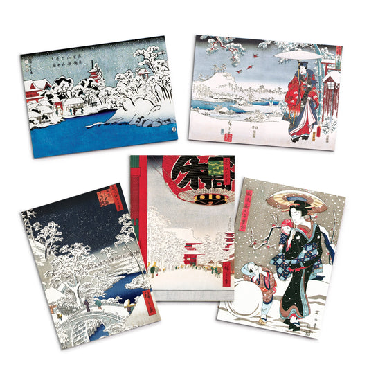 Japanese Ukiyo-e Art Greeting Cards Christmas Card Set Xmas New Year Winter Woodblock Print Aesthetic Hiroshige Hokusai Haiku Basho Elegant