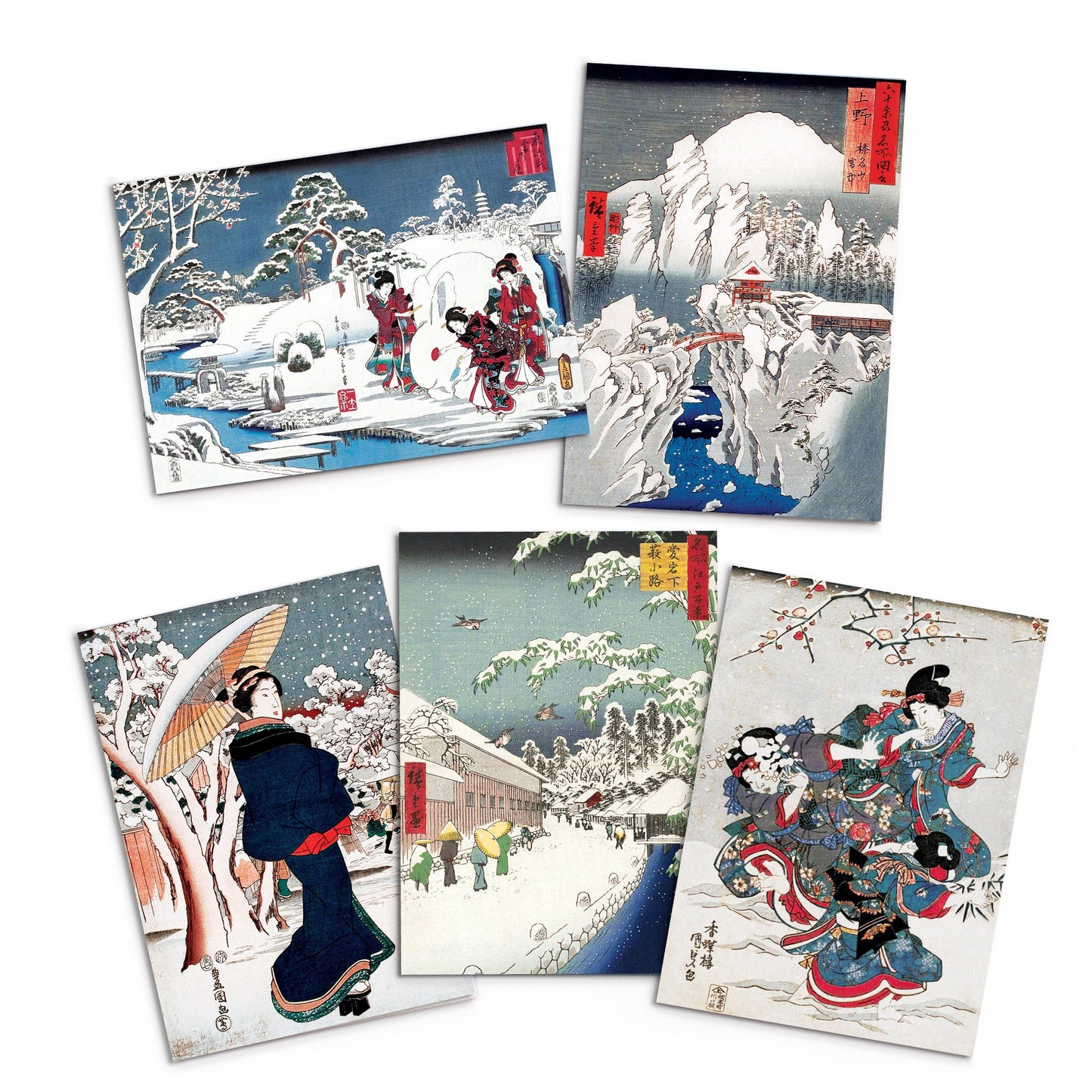 Japanese Ukiyo-e Art Greeting Cards Christmas Card Set Xmas New Year Winter Woodblock Print Aesthetic Hiroshige Hokusai Haiku Pretty Elegant