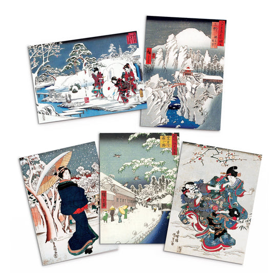 Japanese Ukiyo-e Art Greeting Cards Christmas Card Set Xmas New Year Winter Woodblock Print Aesthetic Hiroshige Hokusai Haiku Pretty Elegant