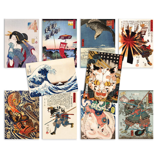 Japanese Ukiyo-e Art Postcards Set of 10 - Postcard Prints Pack Woodblock Art Print Aesthetic Hokusai Samurai Octopus Geisha Cards Gift