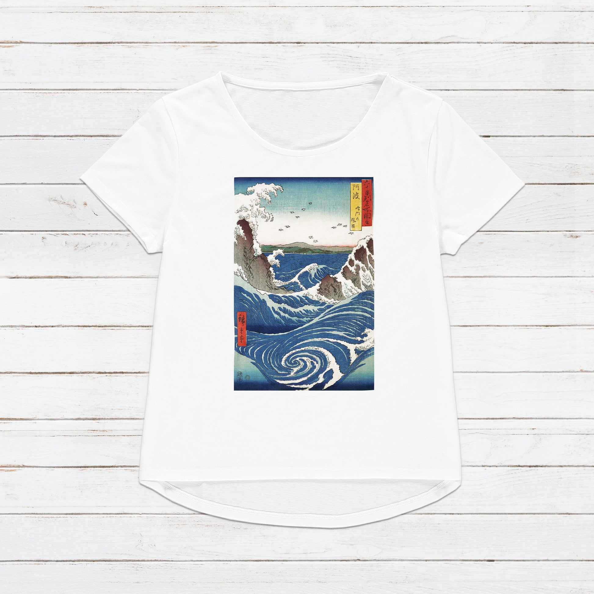 Japanese Ukiyo-e T Shirt Woodblock Art Hiroshige Awa Province Naruto Whirpools Print Japan Kanji Calligraphy Gifts Womens Mens Printed Tee