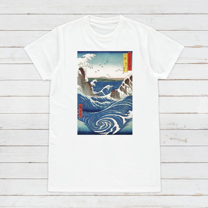 Japanese Ukiyo-e T Shirt Woodblock Art Hiroshige Awa Province Naruto Whirpools Print Japan Kanji Calligraphy Gifts Womens Mens Printed Tee
