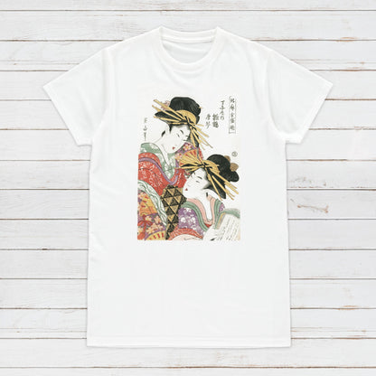 Japanese Ukiyo-e T Shirt Woodblock Art Kikugawa Eizan Geisha Maiko Tattoo Beautiful Japan Calligraphy Womens Mens Graphic Printed Tee Top