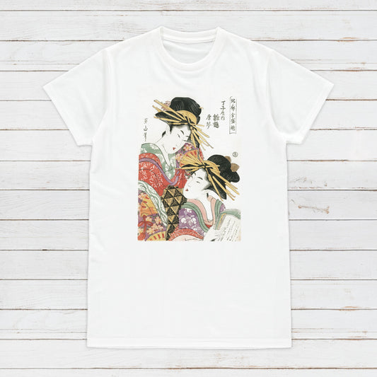 Japanese Ukiyo-e T Shirt Woodblock Art Kikugawa Eizan Geisha Maiko Tattoo Beautiful Japan Calligraphy Womens Mens Graphic Printed Tee Top