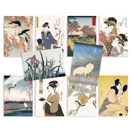 Japanese Ukiyo-e Art Postcards Set of 10 - Postcard Prints Pack Woodblock Art Print Aesthetic Hiroshige Hokusai Geisha Flowers Cards Gift