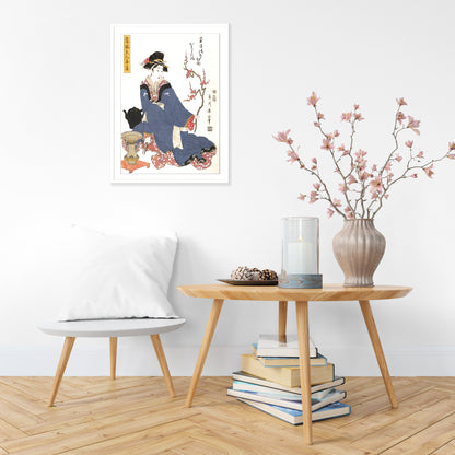 Japanese Ukiyo-e Art Print Poster Woodblock Wall Art Kikukawa Eizan Geisha Maiko Sakura Plum Blossom Tattoo Beautiful Japan Calligraphy A3