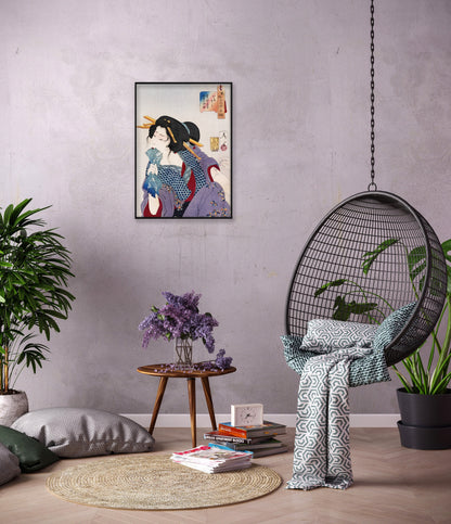 Japanese Ukiyo-e Art Print Poster Woodblock Wall Art Yoshitoshi Kyoto Geisha Maiko Kimono Tattoo Ink Beautiful Japan Calligraphy Sensual A3