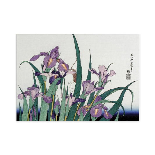 Japanese Ukiyo-e Art Print Poster Woodblock Wall Art Hokusai Iris Irises Flower Floral Grasshopper Tattoo Beautiful Japan Calligraphy A3
