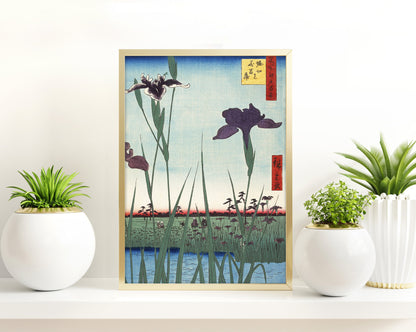 Japanese Ukiyo-e Art Print Poster Woodblock Wall Art Hiroshige Iris Irises Flower Floral Geisha Bijin Tattoo Beautiful Japan Calligraphy A3