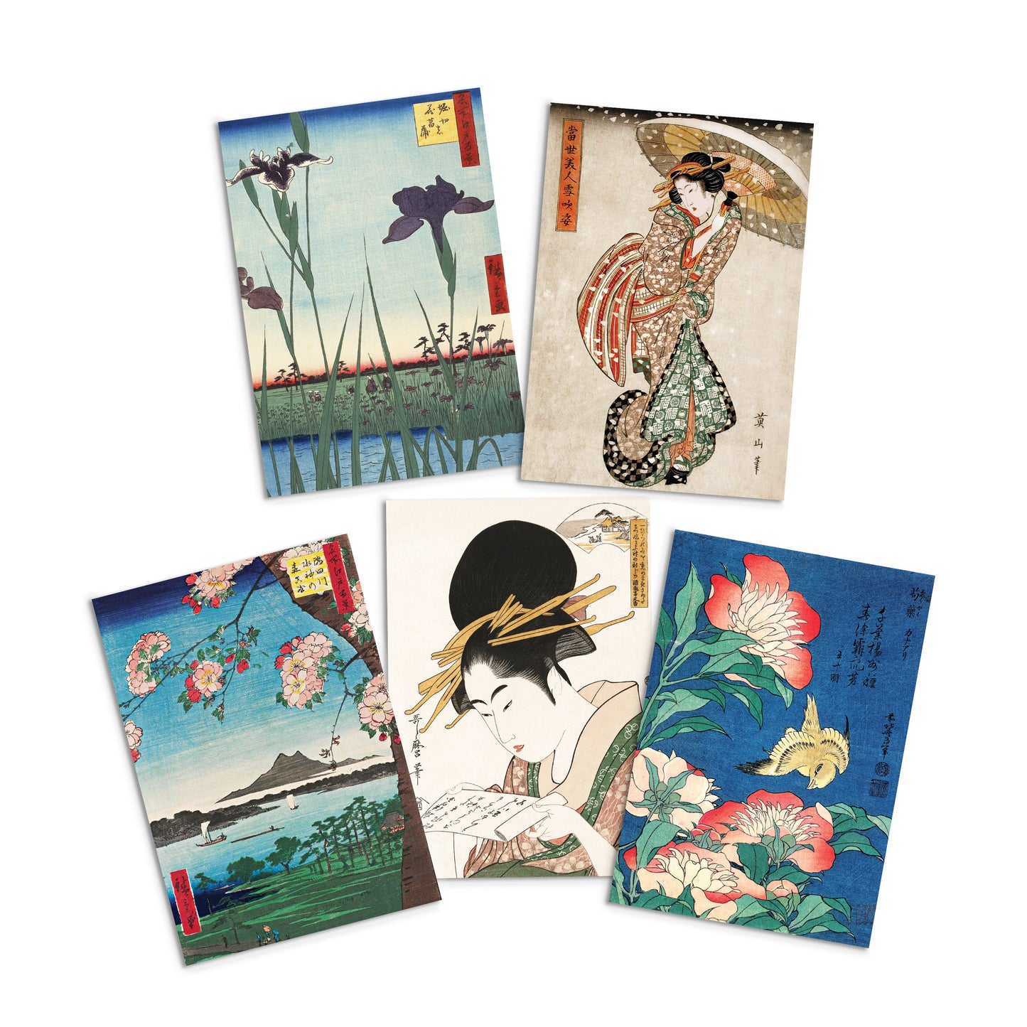 Japanese Ukiyo-e Art Greeting Cards Birthday Card Set of 5 Bundle Valentines Woodblock Print Aesthetic Hiroshige Hokusai Haiku Elegant Maiko