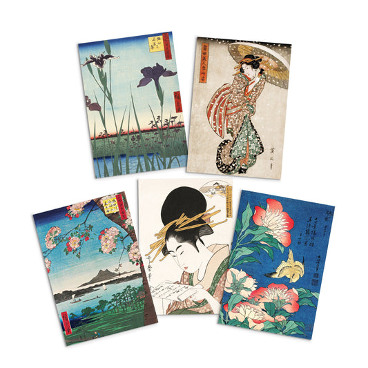 Japanese Ukiyo-e Art Greeting Cards Birthday Card Set of 5 Bundle Valentines Woodblock Print Aesthetic Hiroshige Hokusai Haiku Elegant Maiko