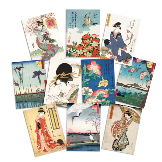 Japanese Ukiyo-e Art Greeting Cards Set of 10 Birthday Card Set Bundle Valentines Woodblock Print Aesthetic Hiroshige Hokusai Haiku Elegant