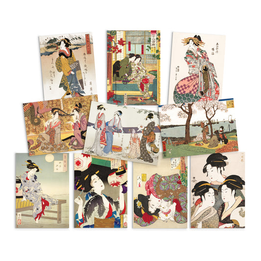 Japanese Ukiyo-e Art Postcards Set of 10 Postcard Prints Pack Woodblock Art Print Aesthetic Hokusai Maiko Cat Kimono Geisha Cards Cute Gift