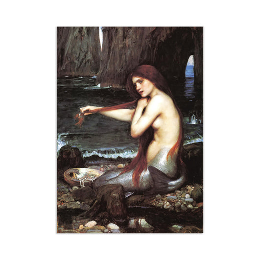A Mermaid Wall Art Print Poster Pre-Raphaelite John William Waterhouse Classic Painting Elegant Room Decor Beautiful Pretty Aesthetic A3