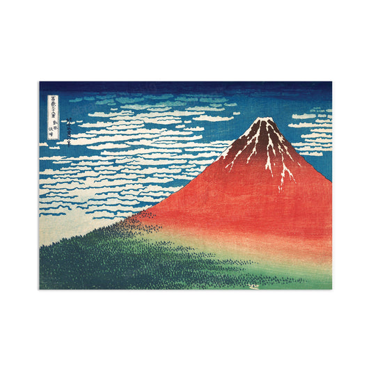 Japanese Ukiyo-e Art Print Poster Woodblock Wall Art Red Fuji Mount San Gaifu Kaisei Landscape Katsushika Hokusai Beautiful Calligraphy A3