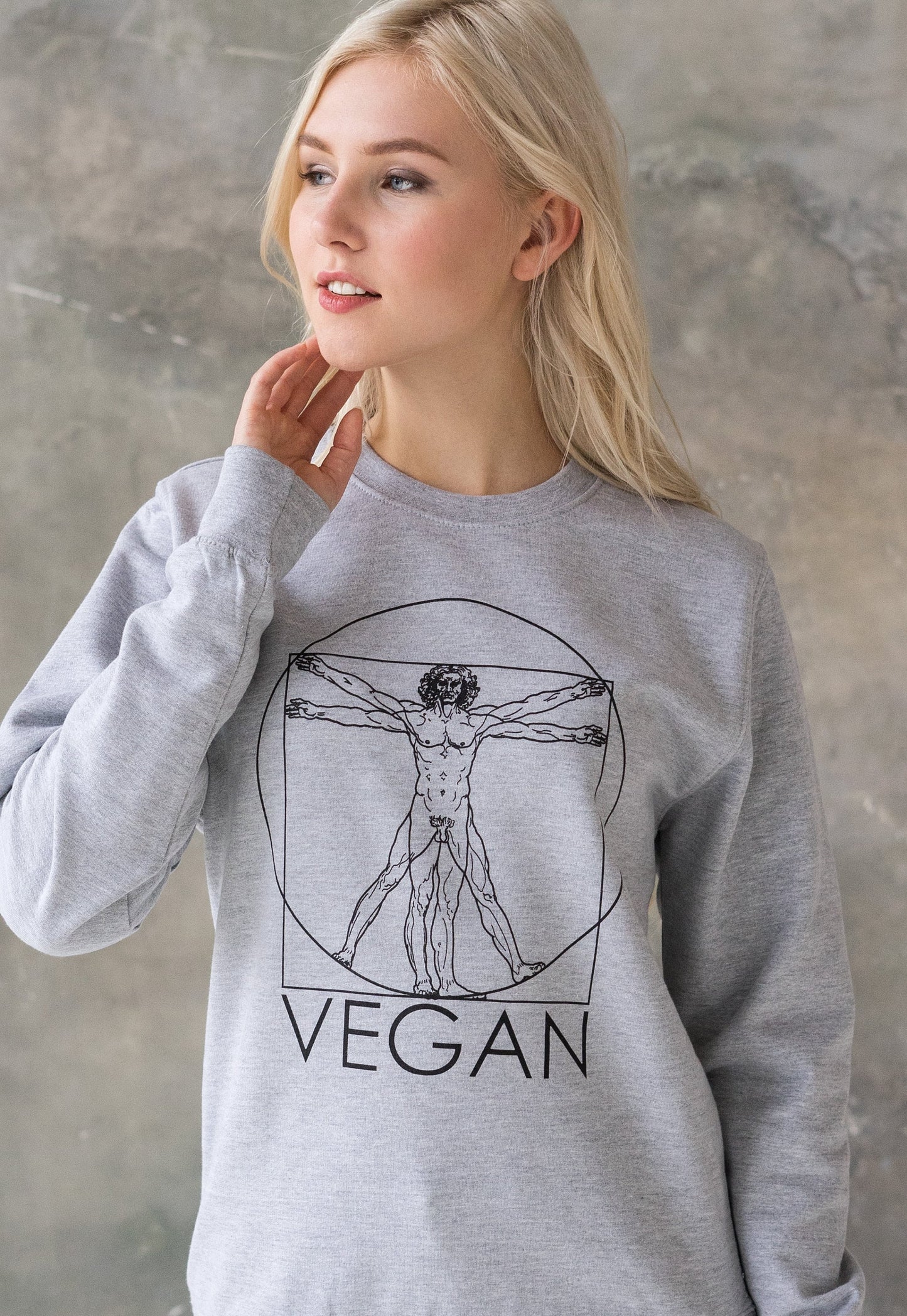 Vegan Sweatshirt Da Vinci Vitruvian Man Drawing Sketch Art Peace Slogan Geometric Plant Based Mens Womens Graphic Printed Jumper Pullover
