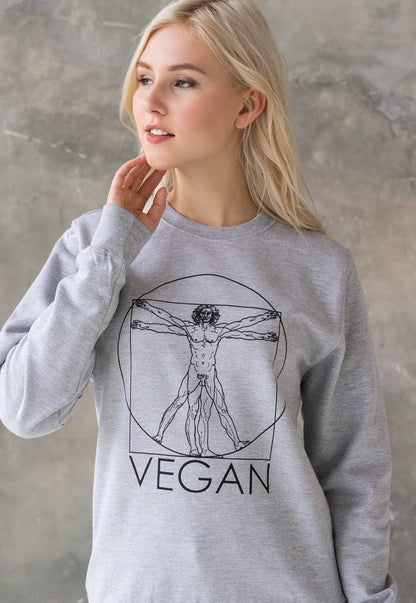 Vegan Sweatshirt Da Vinci Vitruvian Man Drawing Sketch Art Peace Slogan Geometric Plant Based Mens Womens Graphic Printed Jumper Pullover