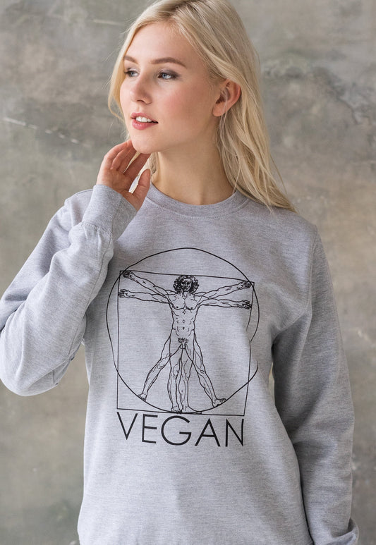 Vegan Sweatshirt Da Vinci Vitruvian Man Drawing Sketch Art Peace Slogan Geometric Plant Based Mens Womens Graphic Printed Jumper Pullover