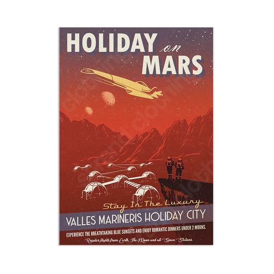 Visit Mars Wall Art Print Poster Decor Vintage Style Retro Travel Rocket Mission Cosmos Flight Science Sci Fi Geek Geeky Astronomy Moon A3