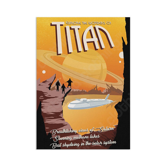 Visit Titan Wall Art Print Poster Decor Vintage Style Retro Travel Rocket Mission Cosmos Flight Science SciFi Geek Geeky Astronomy Saturn A3