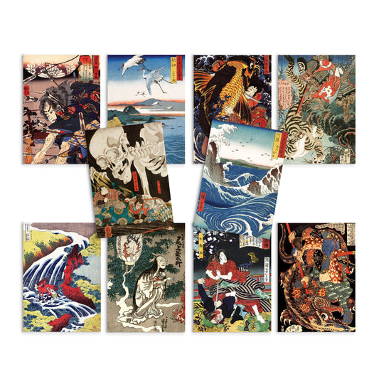 Japanese Ukiyo-e Art Postcards Set of 10 - Postcard Prints Pack Woodblock Art Print Aesthetic Hokusai Samurai Horror Geisha Cards Gift