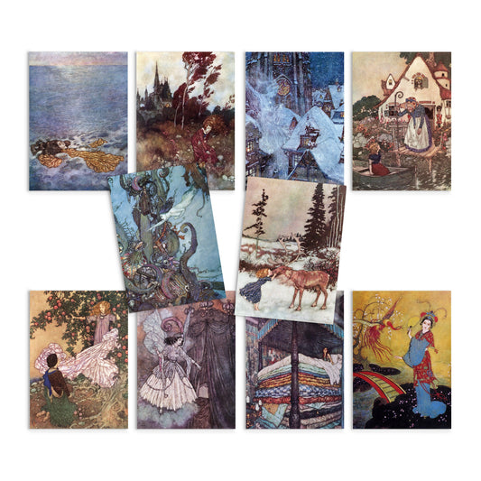 Fairy Tale Illustrations Art Postcards Set of 10 - Postcard Prints Pack Edmund Dulac Princess Pretty Beautiful Fairies Fairy Mermaid Cards