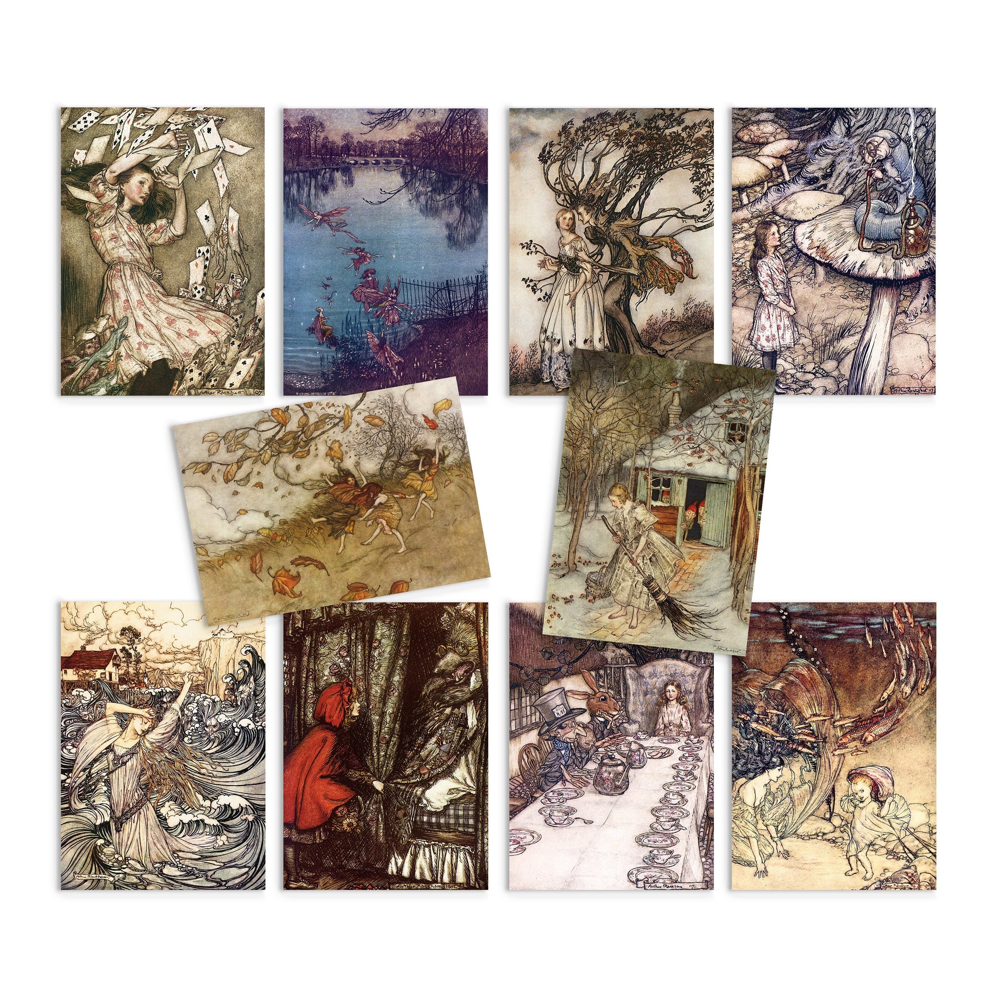 Fairy Tale Illustrations Art Postcards Set of 10 - Postcard Prints Pack Arthur Rackham Alice In Wonderland Fairies Fairy Mermaid Cards Gift