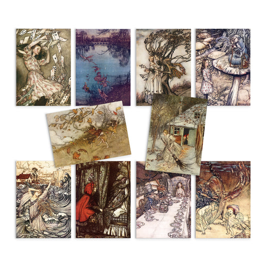 Fairy Tale Illustrations Art Postcards Set of 10 - Postcard Prints Pack Arthur Rackham Alice In Wonderland Fairies Fairy Mermaid Cards Gift